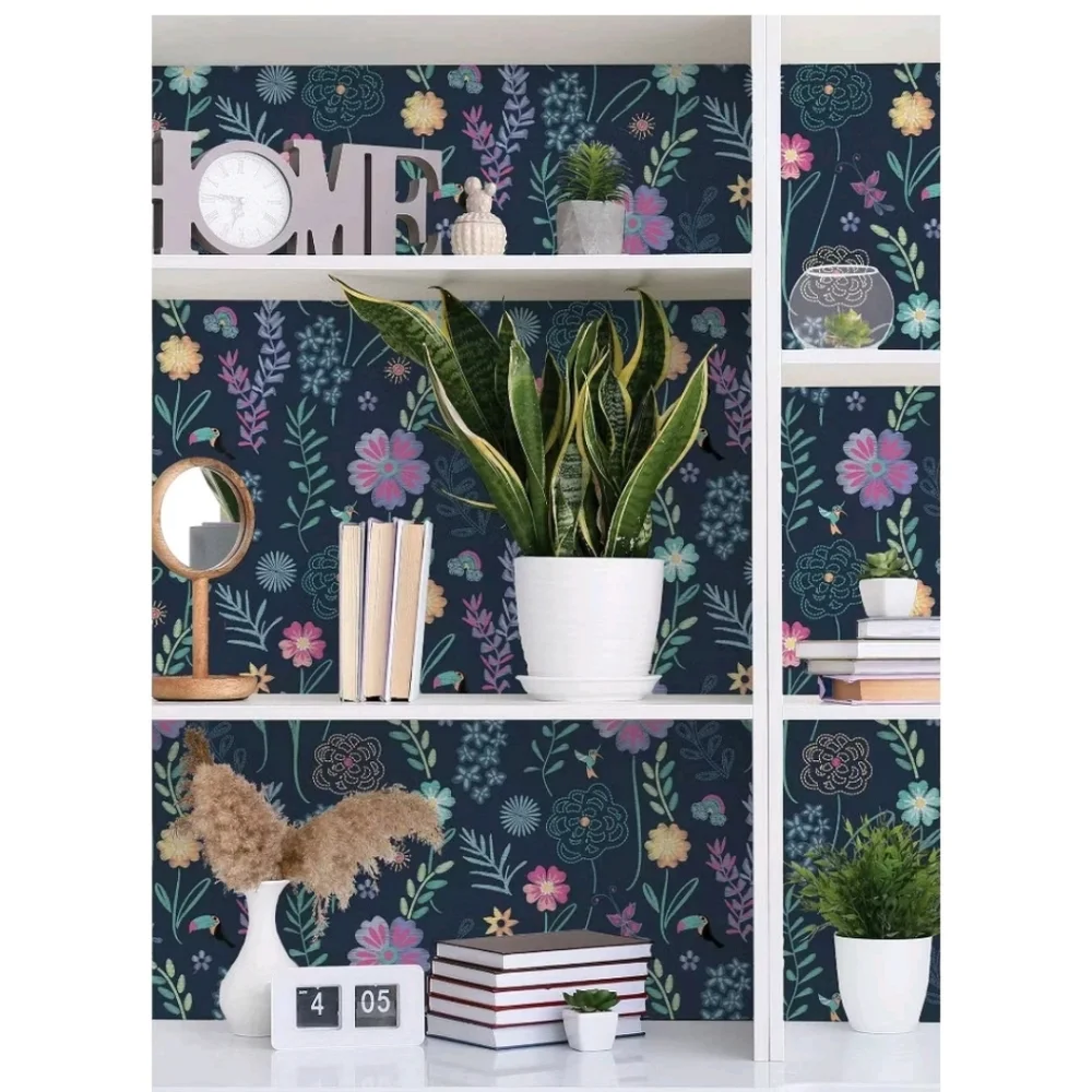 Disney Encanto Embroidery Floral Kids' Peel and Stick Wallpaper Navy